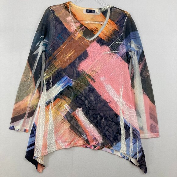Top Ligne size Small Colorful Abstract Stretch Knit Mesh Accents Artsy Blouse - Picture 1 of 12